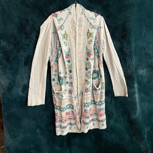 Johnny Was Fenella Kimono Cardigan MEDIUM cream + bright earth tones